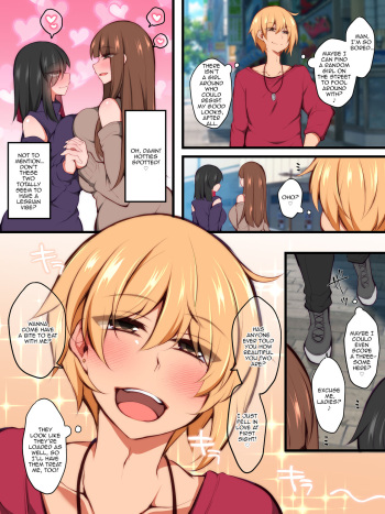 [Kimagure na Bakeneko (Jenigata, Gokuraku Jouko)] Futanari Rezukappuru no Aida ni Hairoutoshita Otoko | A Man Who Tried to Get Between a Futanari Lesbian Couple [English][FemdomScans] cover