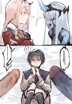 Zero Two and Zero One x Hiro futa