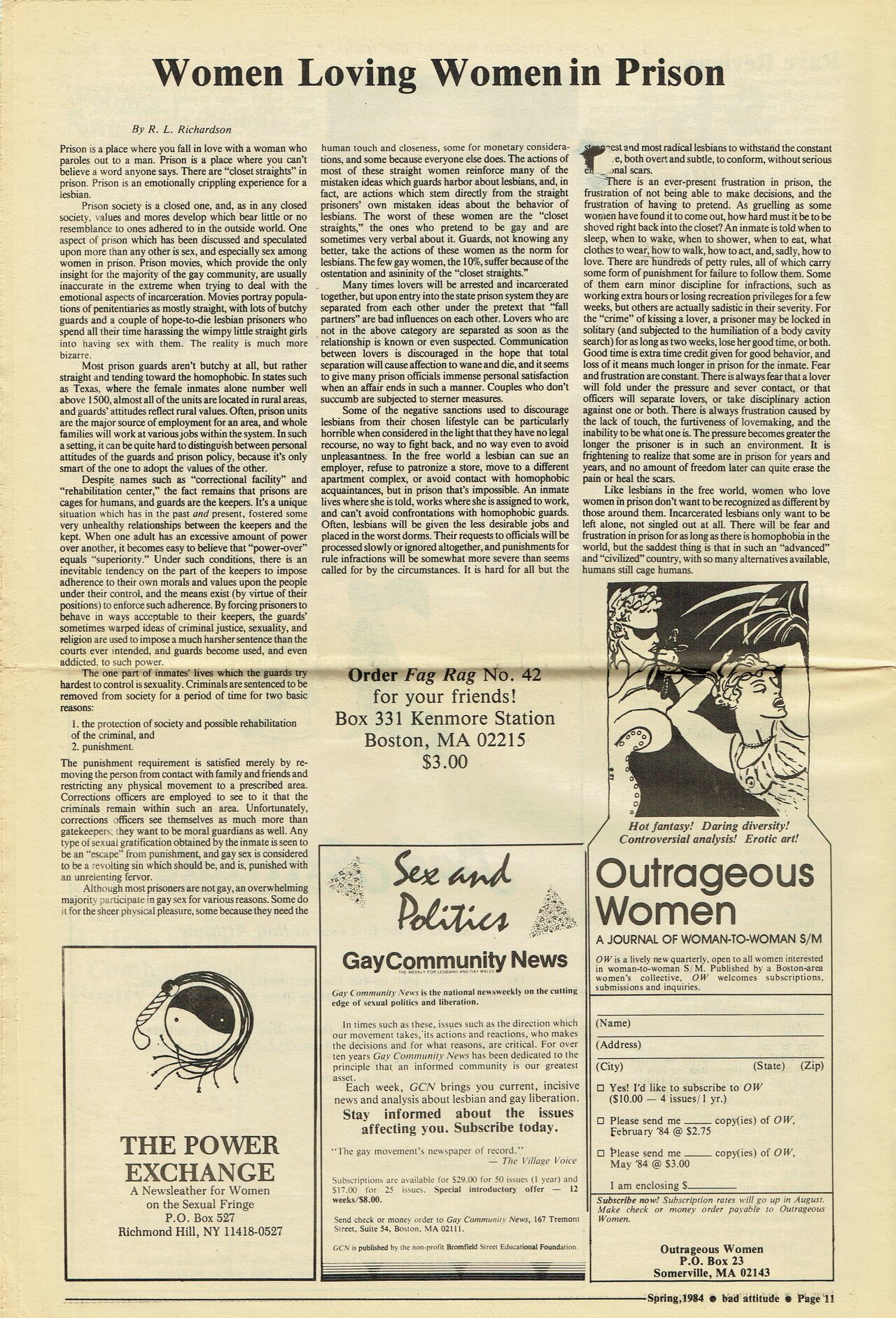 Bad Attitude vol. 1 no. 1 Spring 1984 page 11 full