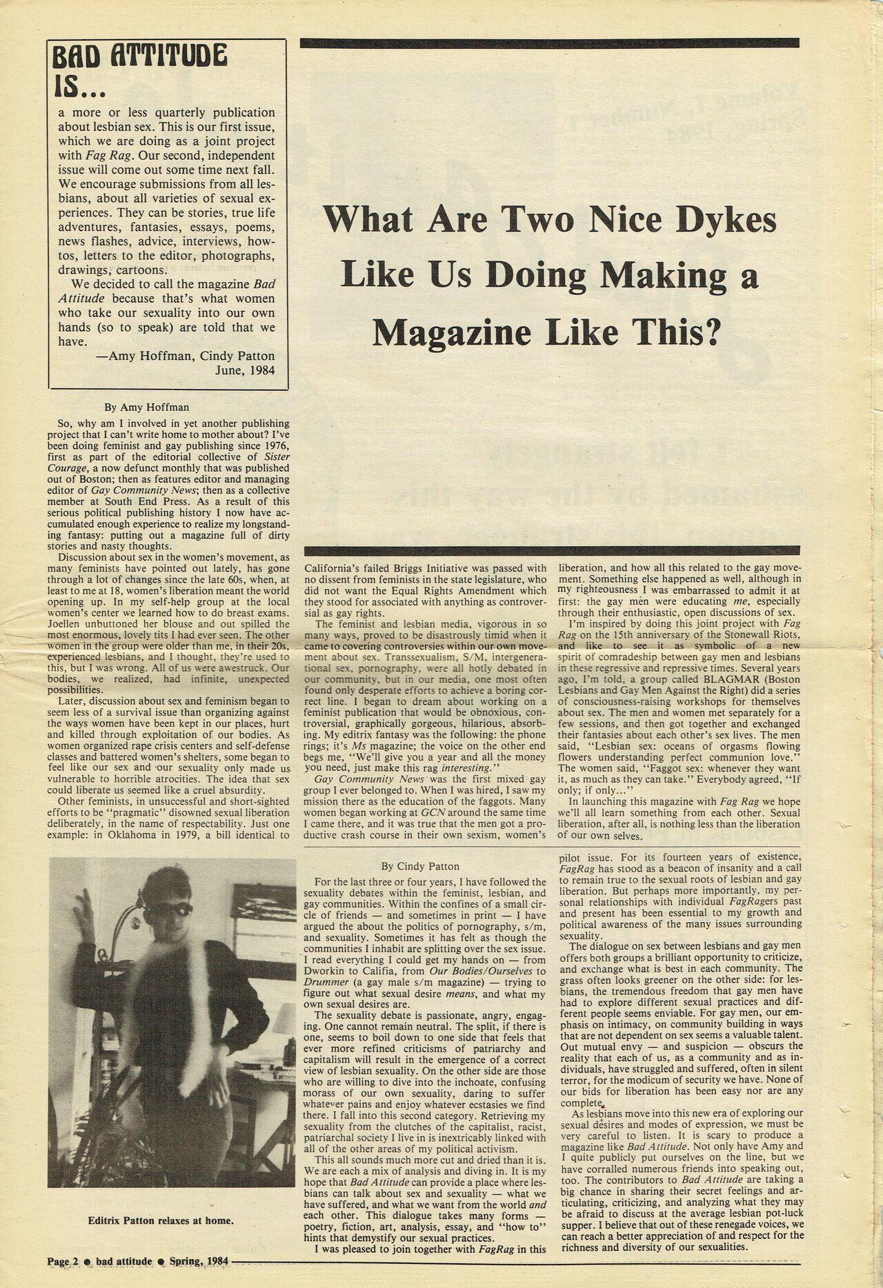 Bad Attitude vol. 1 no. 1 Spring 1984 page 2 full