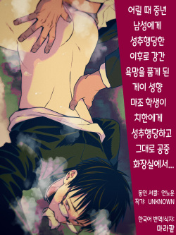 Osanai Koro ni Chuunen Otoko ni Itazura Sareta Koto ni Yori Rape Ganbou o Kojirasete Iru Gay Keikou M Gakusei ga, Chikan Sarete Sonomama Koushuu Toire de... | 어릴 때 중년 남성에게 성추행당한 이후로 강간 욕망을 품게 된 게이 성향 마조 학생이 치한에게 성추행당하고 그대로 공중 화장실에서...